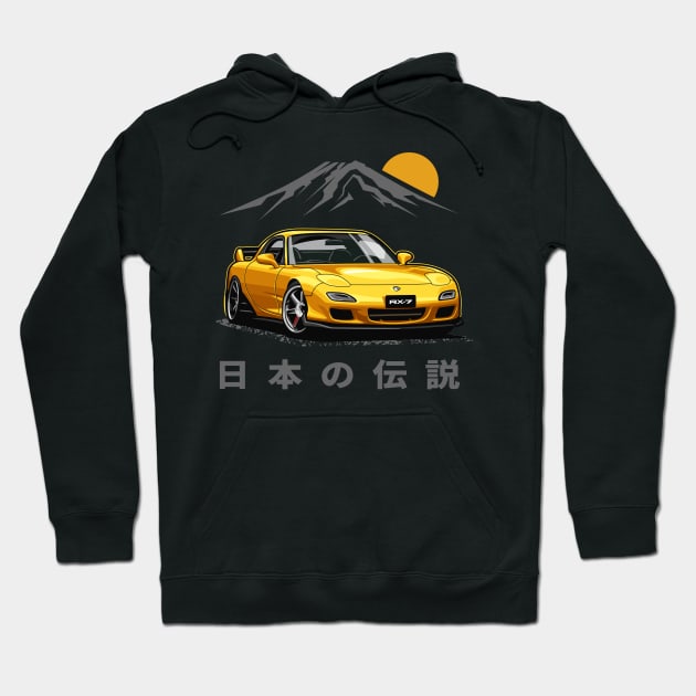 JDM Tuner RX-7 (Sunburst Yellow) Hoodie by Jiooji Project